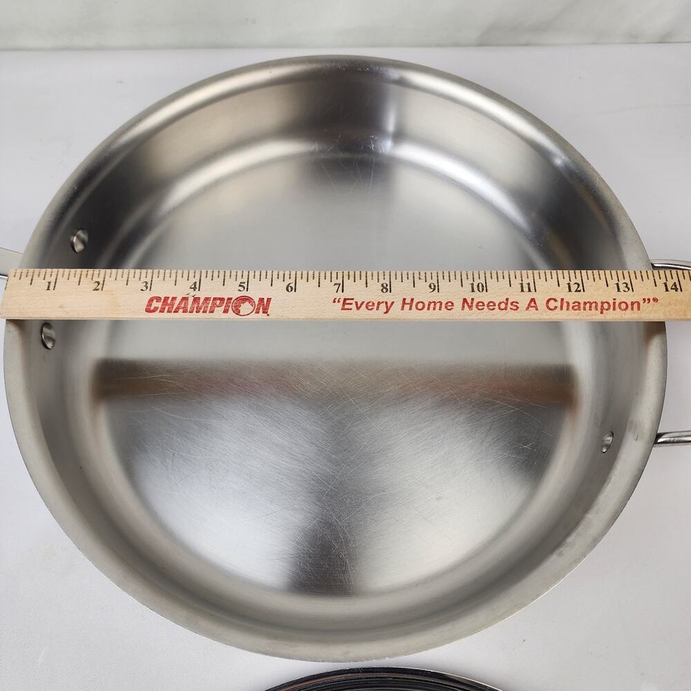 All Clad 6qt Skillet Saute Frying Pan With Lid 13" Stainless Steel Double Handle - Picture 9 of 12